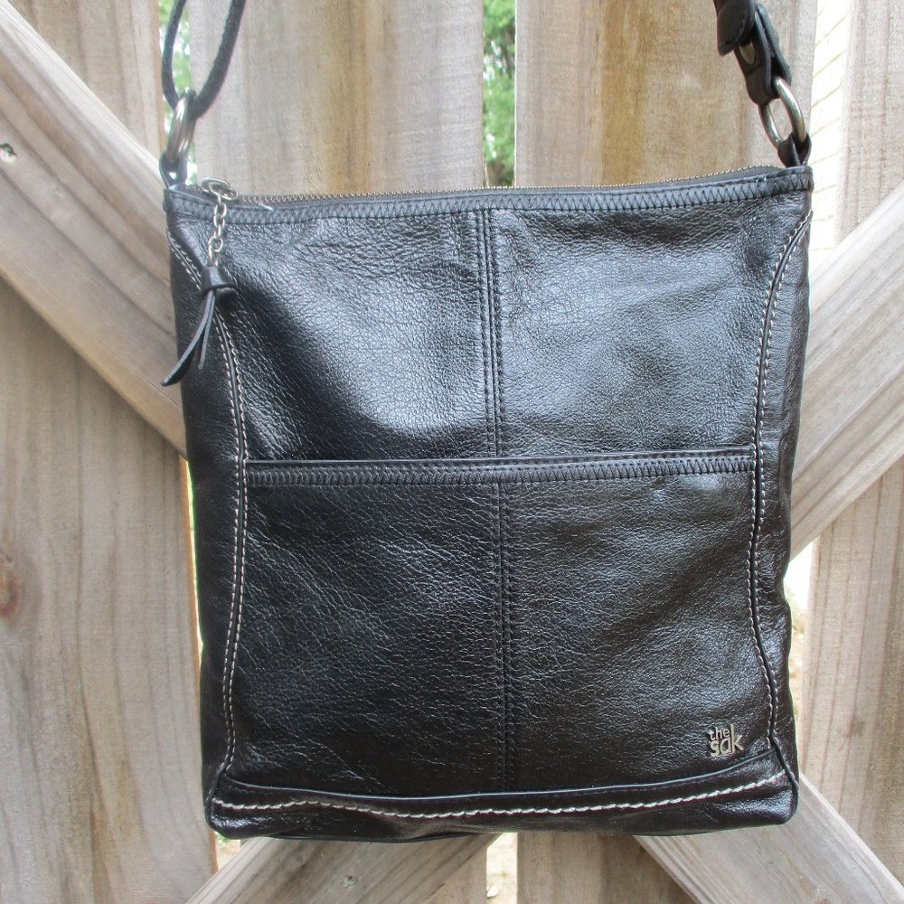 The Sak Black Leather Crossbody Shoulder Bag